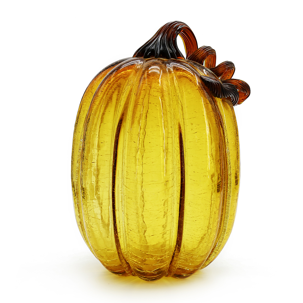*D5.5"H8.5" - GLASS PUMPKIN WITH CURLY STEM