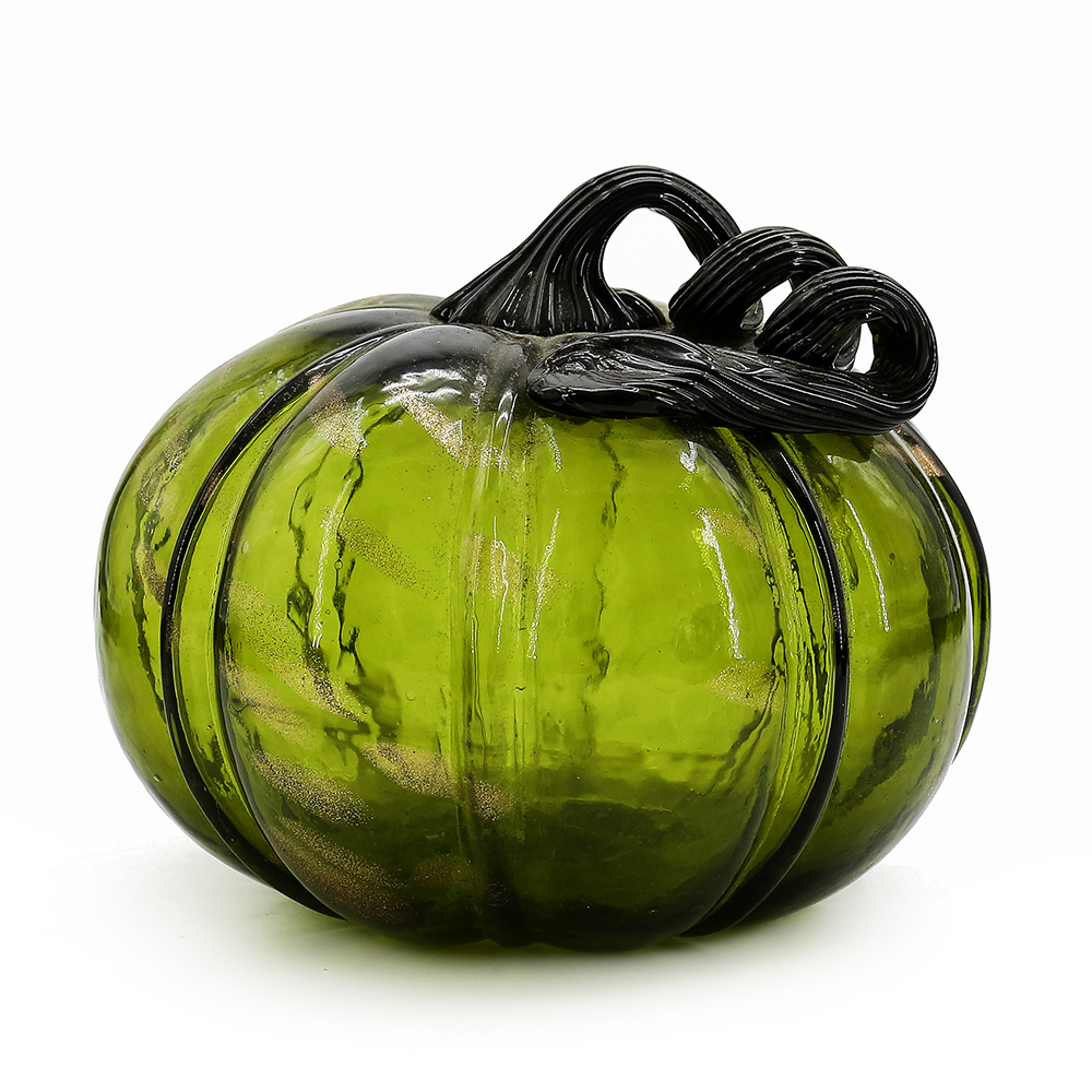 *D7"H5.5" - GLASS PUMPKIN WITH CURLY STEM