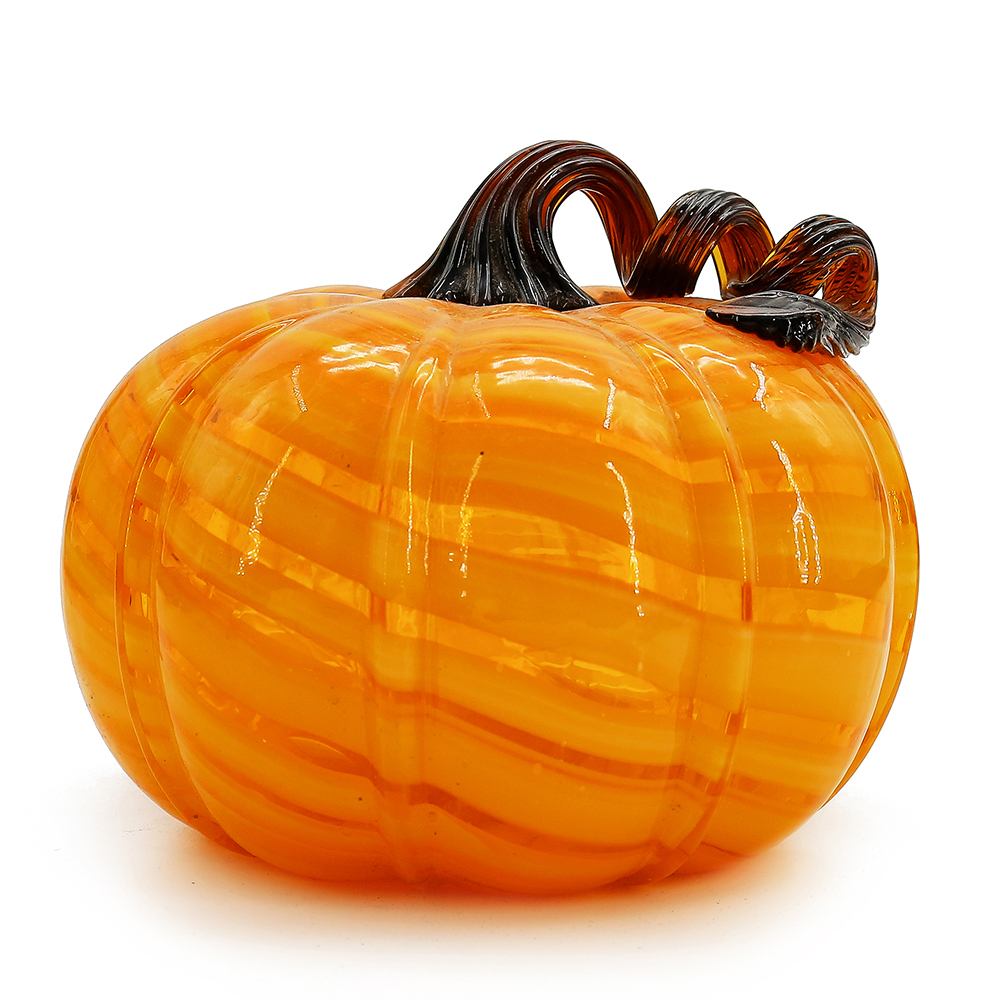 *D9"H6.5" - GLASS PUMPKIN WITH CURLY STEM