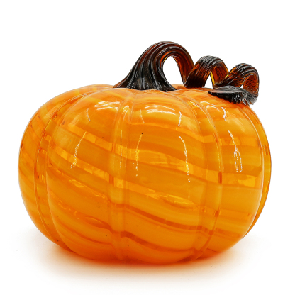 *D9"H6.5" - GLASS PUMPKIN WITH CURLY STEM