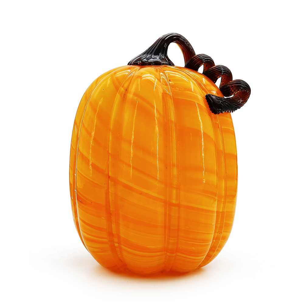 D8"H11" - GLASS PUMPKIN WITH CURLY STEM