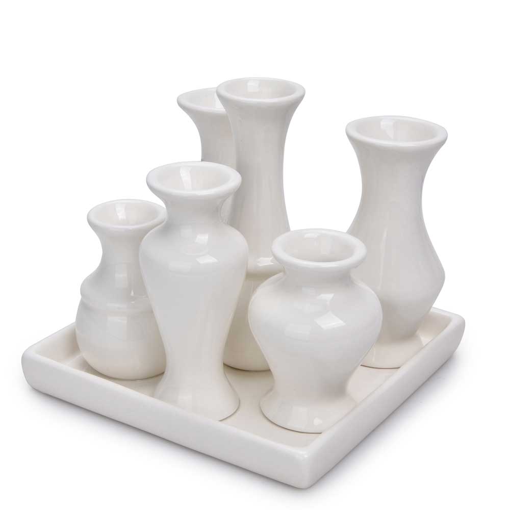 CA07044WH	 L6.3"W6.3"H5.6" - CERAMIC BUD VASE TRAY