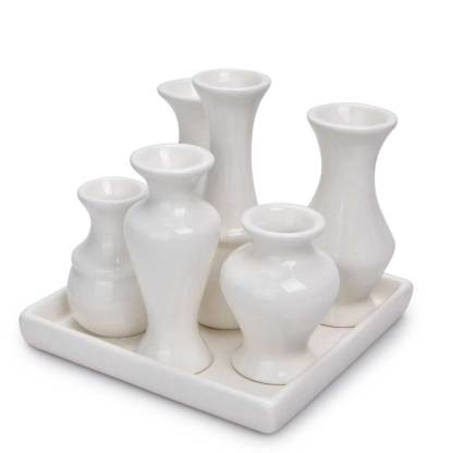 CA07044WH	 L6.3"W6.3"H5.6" - CERAMIC BUD VASE TRAY