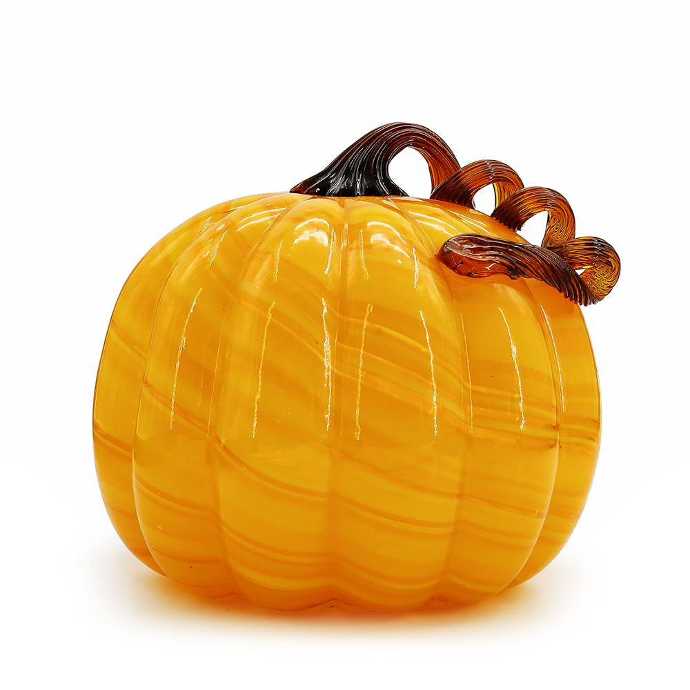 D9.5"H9" - GLASS PUMPKIN WITH CURLY STEM