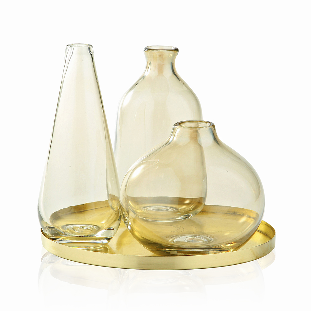 46667	 D8"H6.5" - GLASS BOTTLE VASES WITH TRAY