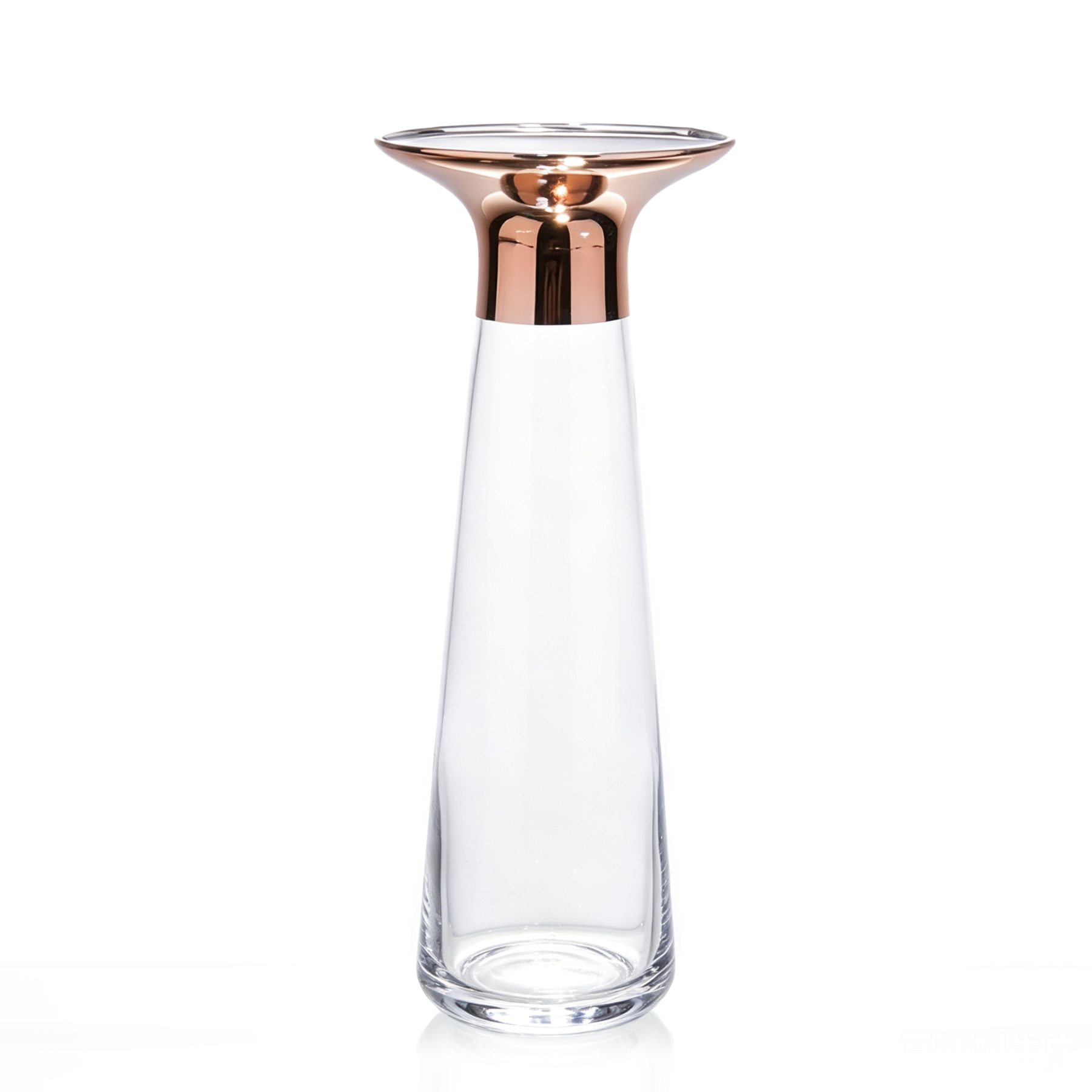 10039	 D3.9"H9.8" - GLASS VASE WITH COPPER STRIPE
