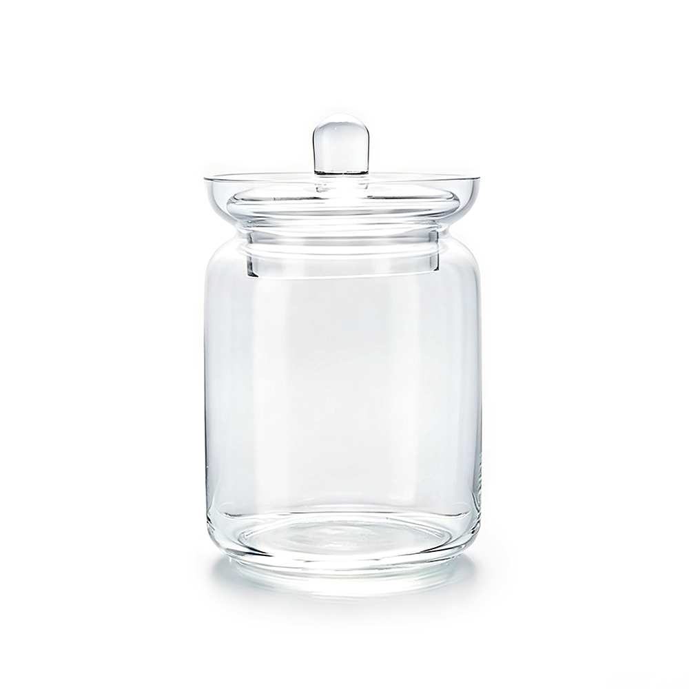 16072	 D4.1"H6.7" - GLASS APOTHECARY JAR WITH LID