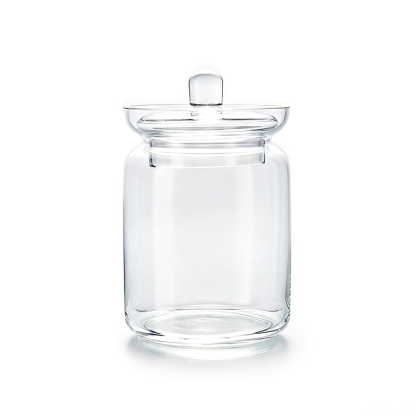 16072	 D4.1"H6.7" - GLASS APOTHECARY JAR WITH LID
