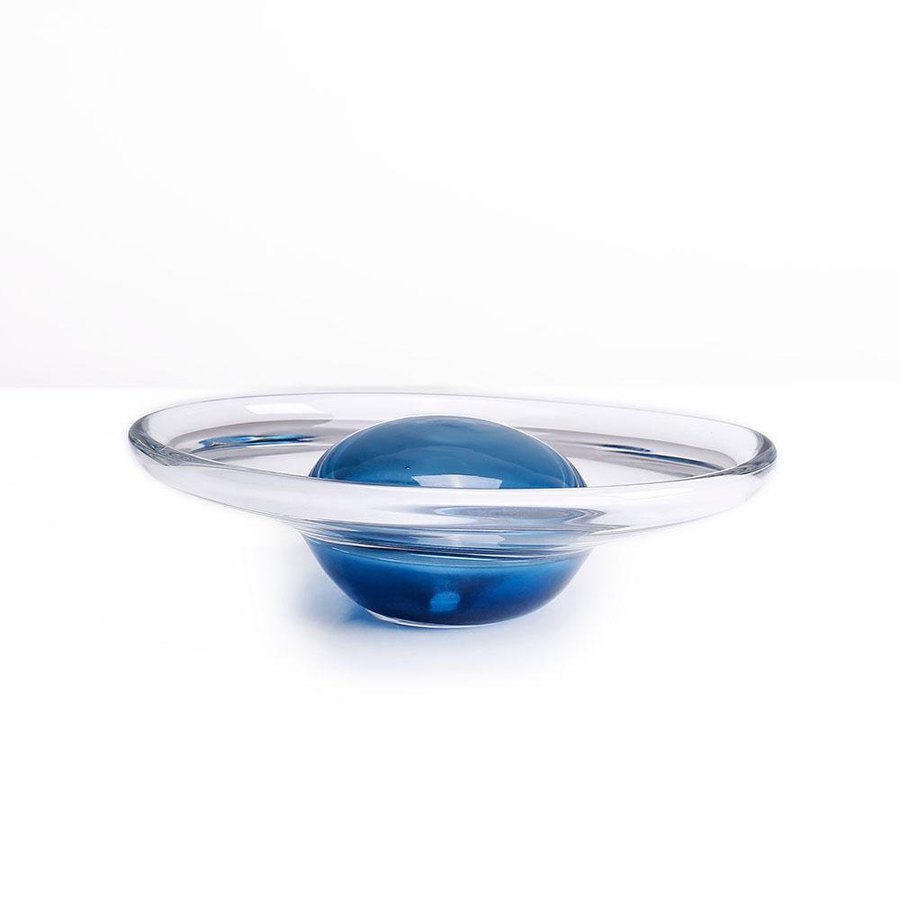 21579	 L11.4"W9"H3" - GLASS BOWL WITH SPHERE