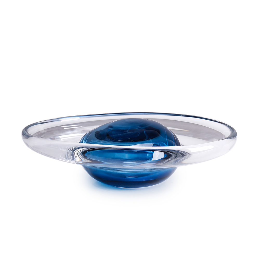 21580	 L13"W11"H3.7" - GLASS BOWL WITH SPHERE