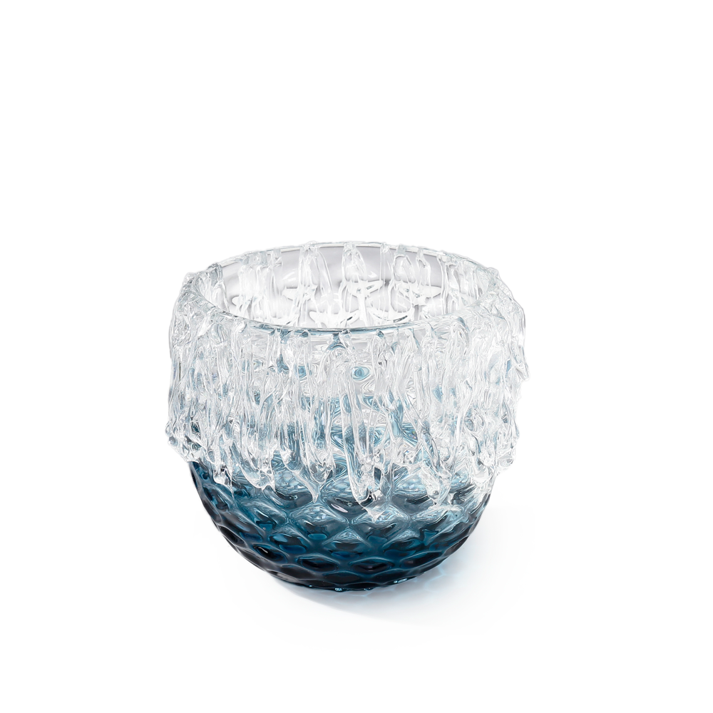 21596	 L8.5"W8.5"H7"GLASS VASE 4PC/CASE