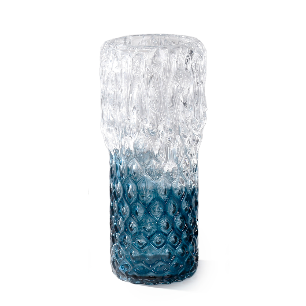 21598	 L5.5"W5.5"H12.5"GLASS VASE 4PC/CASE