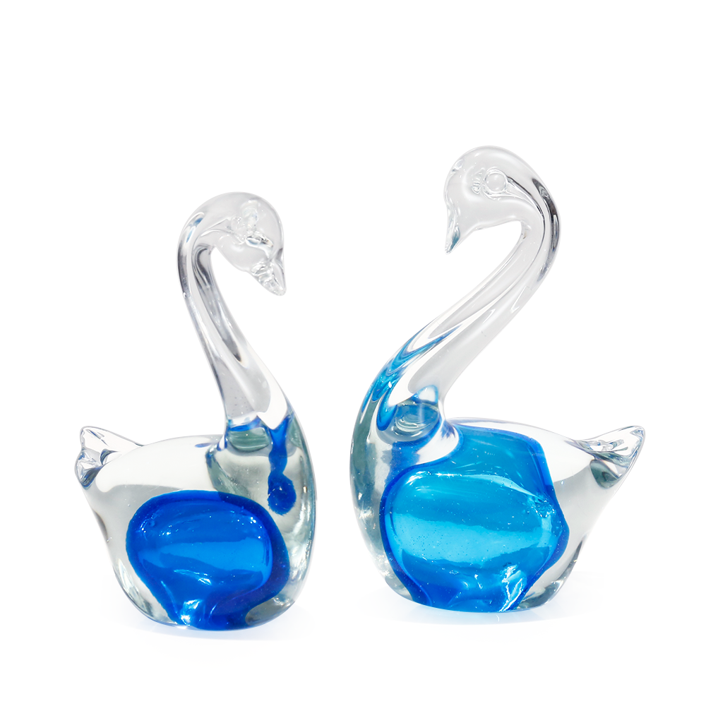 22033	 L4.7"W2.8"H5.9" - SET OF 2 GLASS SWAN FIGURINES