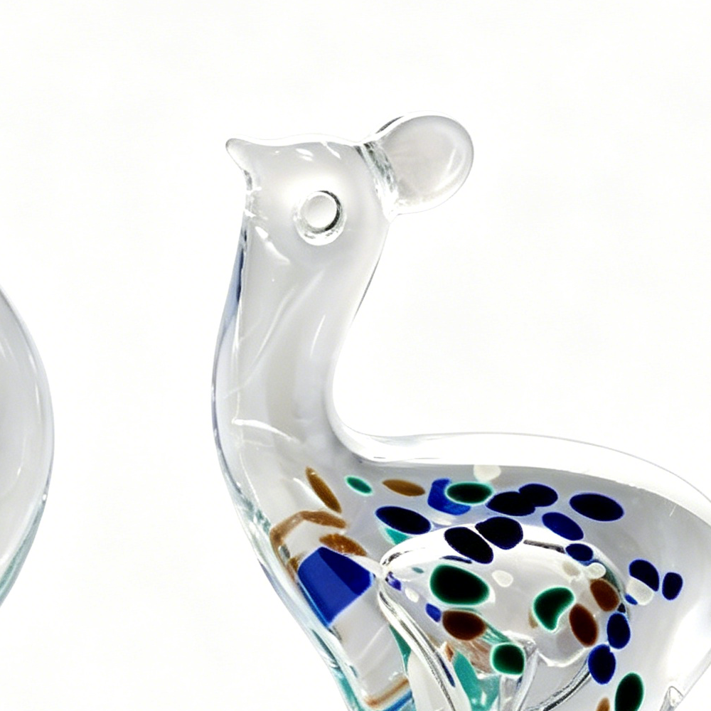 22034	 L4.7"W2.4"H5.5" - SET OF 2 GLASS PEACOCK FIGURINES