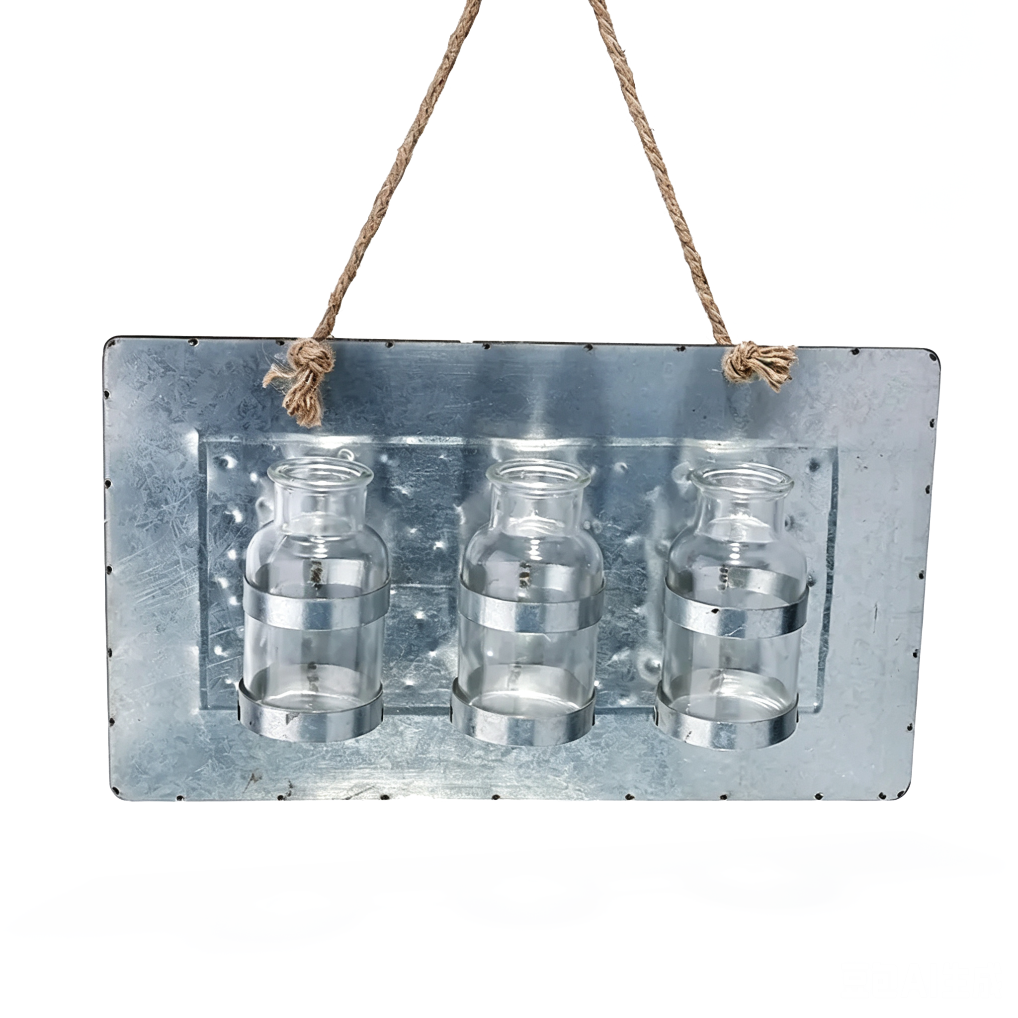 26107	 L13.8"H9.4" - HANGING BOTTLE TRIO WITH METAL HOLDER