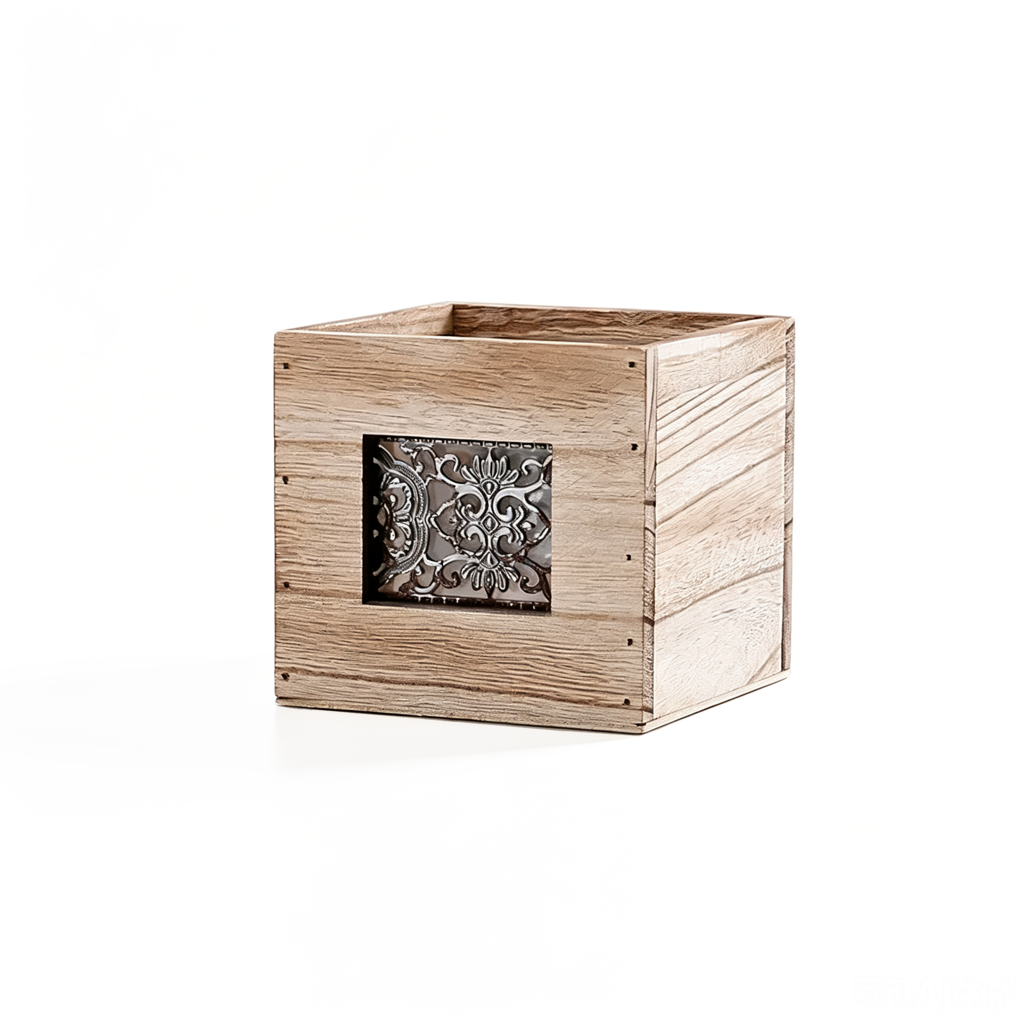 29015	 D4.7"H4.3" - GLASS SQUARE WITH WOODEN HOLDER