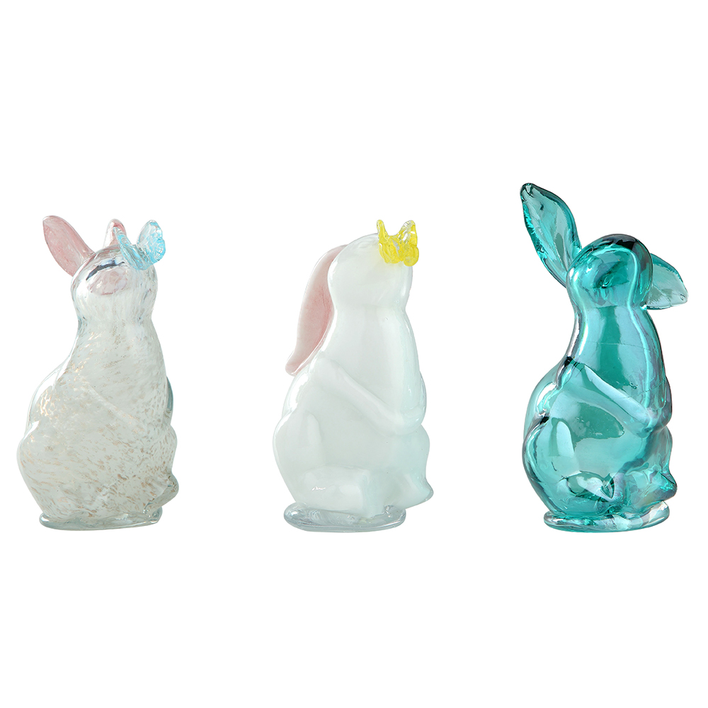 30055ASST	 L4"W3.7"H7" - ASSORTED COLORS GLASS EASTER BUNNIES