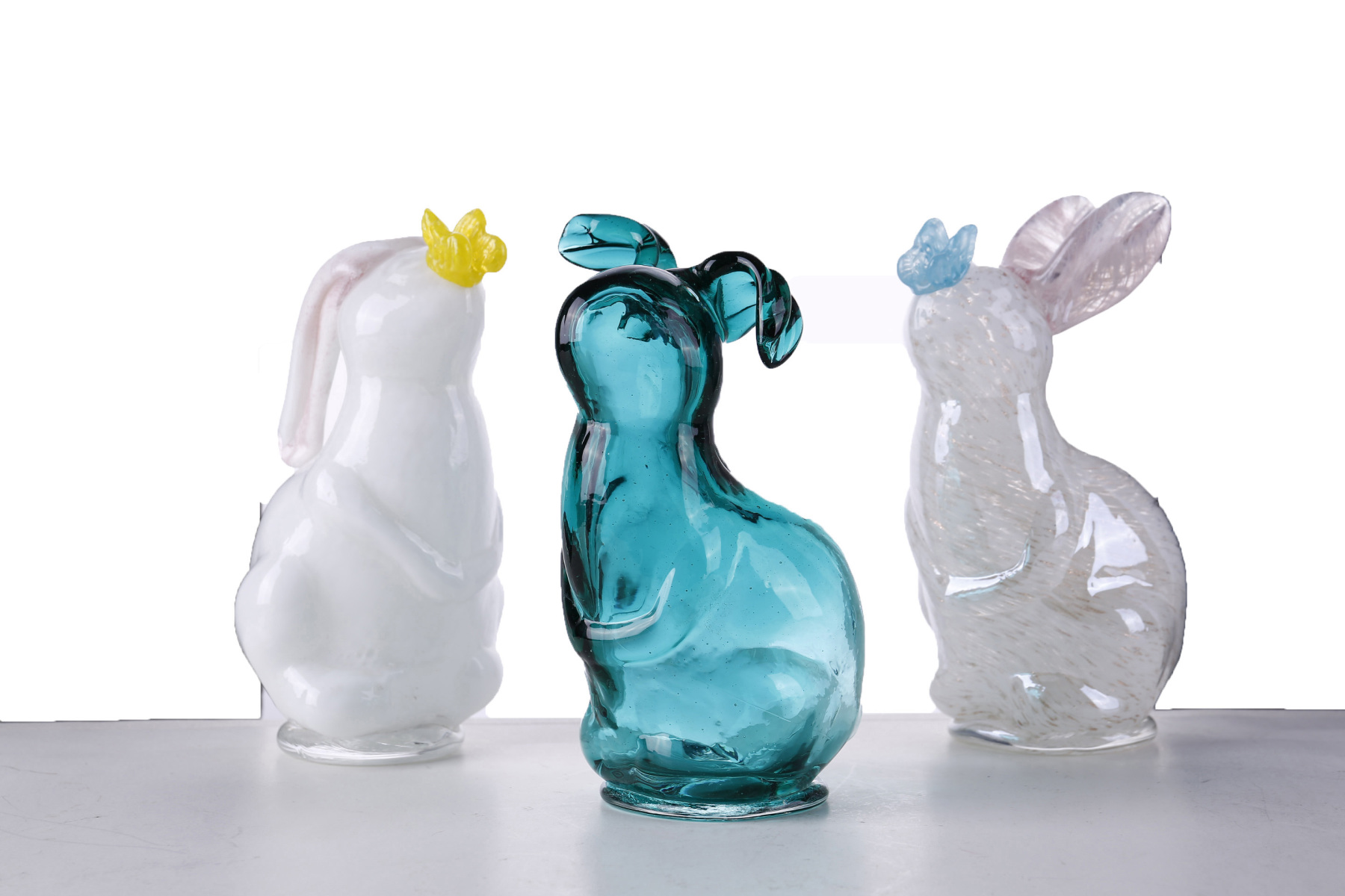 L4"W3.7"H7" - ASSORTED COLORS GLASS EASTER BUNNIES