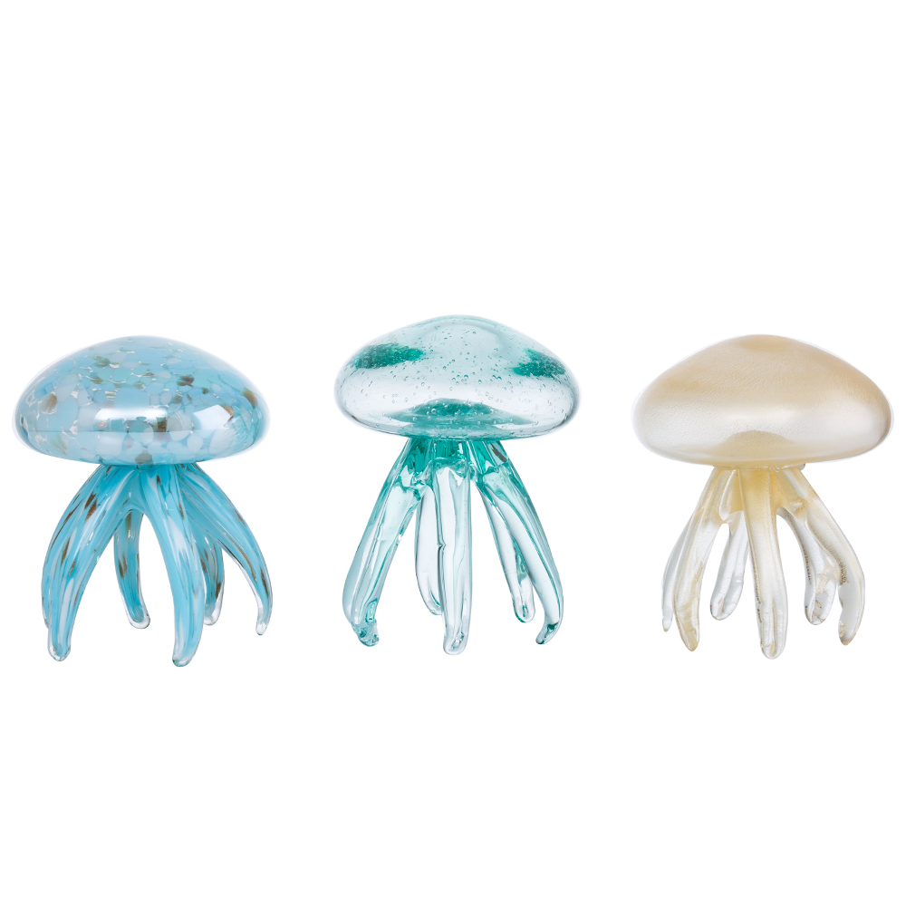 D5.1"H7.5" - ASSORTED COLORS GLASS JELLYFISH FIGURINES