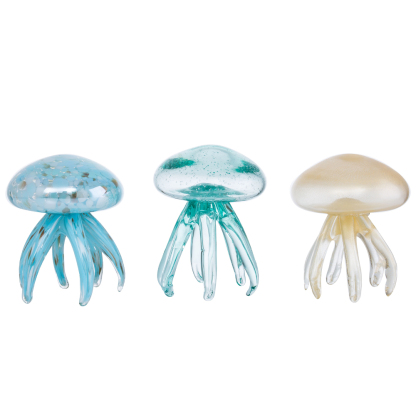 D5.1"H7.5" - ASSORTED COLORS GLASS JELLYFISH FIGURINES