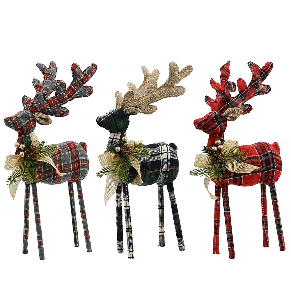 *L8.3"W3.5"H18.1" - ASSORTED PLAID STANDING REINDEER TABLETO