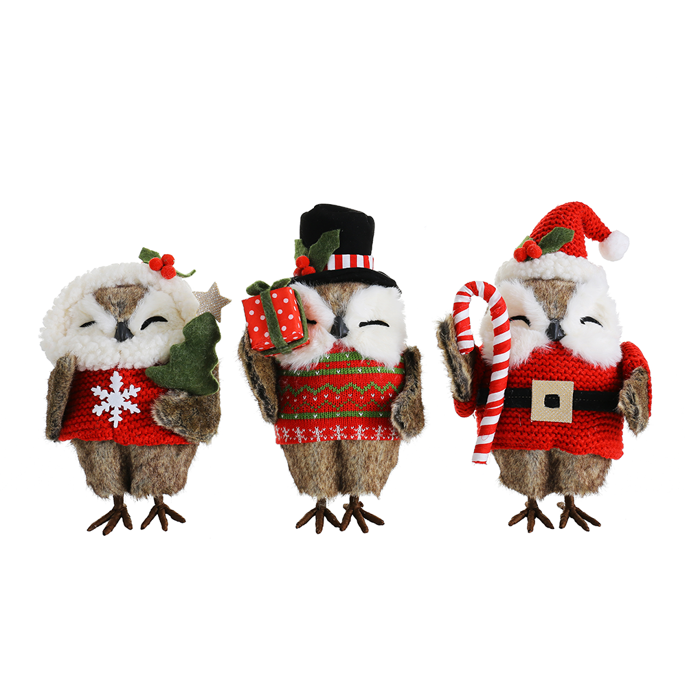 31060	 D5.9"H10.6" - SET OF 3 CHRISTMAS OWL FIGURINES