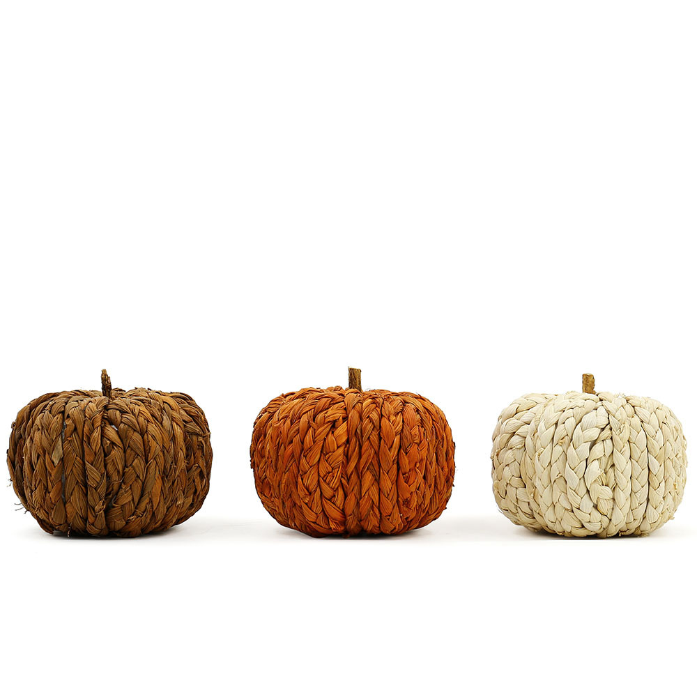 31317	 L7.5W3.9H3.5" - BRAIDED PUMPKINS AUTUMN DECORATION