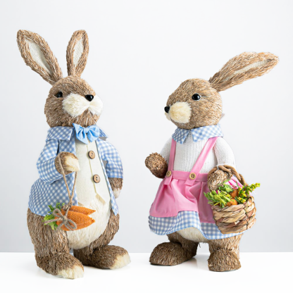 31472	 L6.7W8.3H17.3" - STANDING BUNNY COUPLE TABLETOP