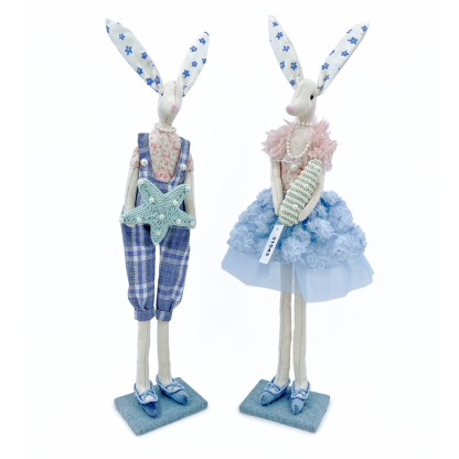 31543	 L4.7W3.9H13.6" - STANDING BUNNY COUPLE TABLETOP