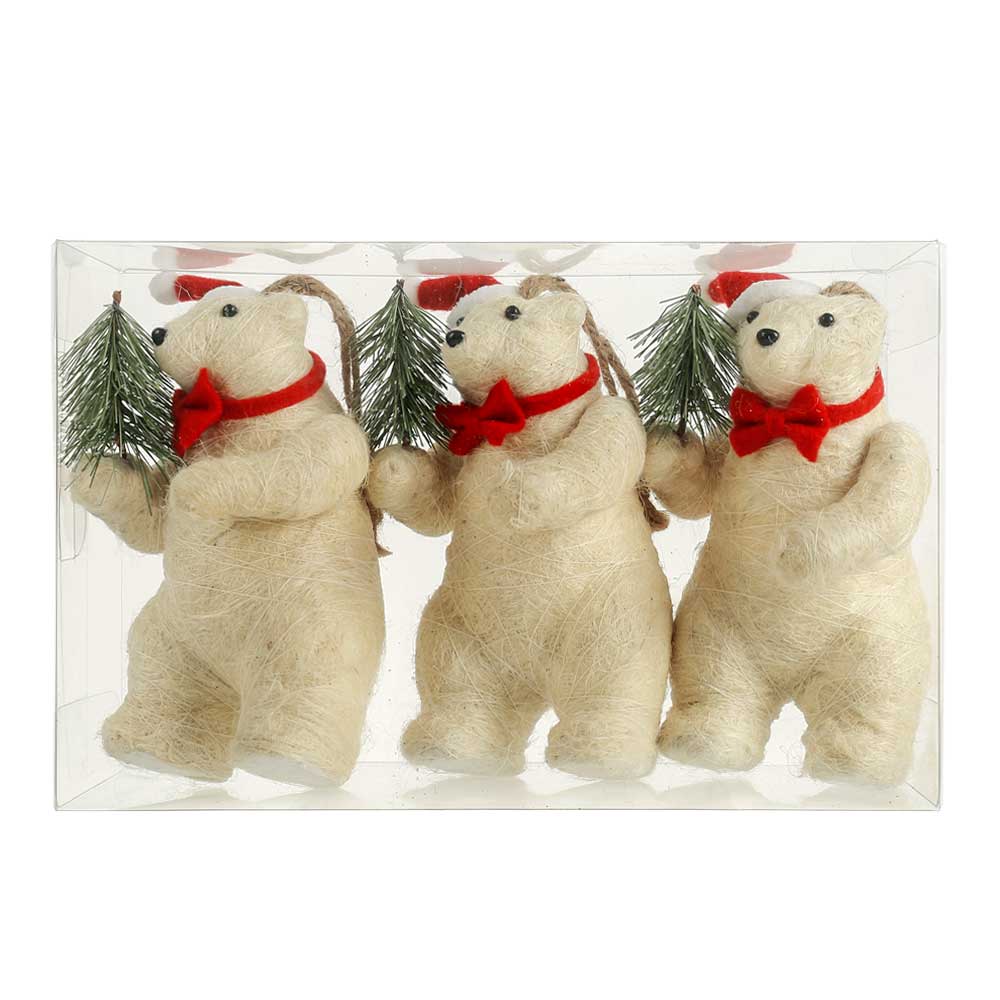 31623	 L11.4"W3.9"H6.7" - SET OF 3 POLAR BEAR ORNAMENTS