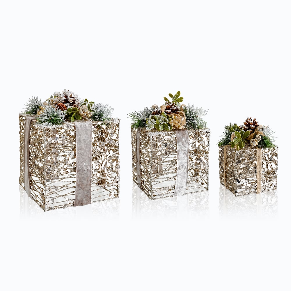 D7/5.5/3.9"H9.4" - SET OF 3 CHRISTMAS GIFT BOXES