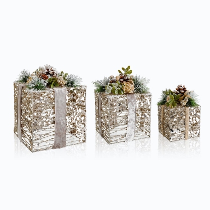 D7/5.5/3.9"H9.4" - SET OF 3 CHRISTMAS GIFT BOXES