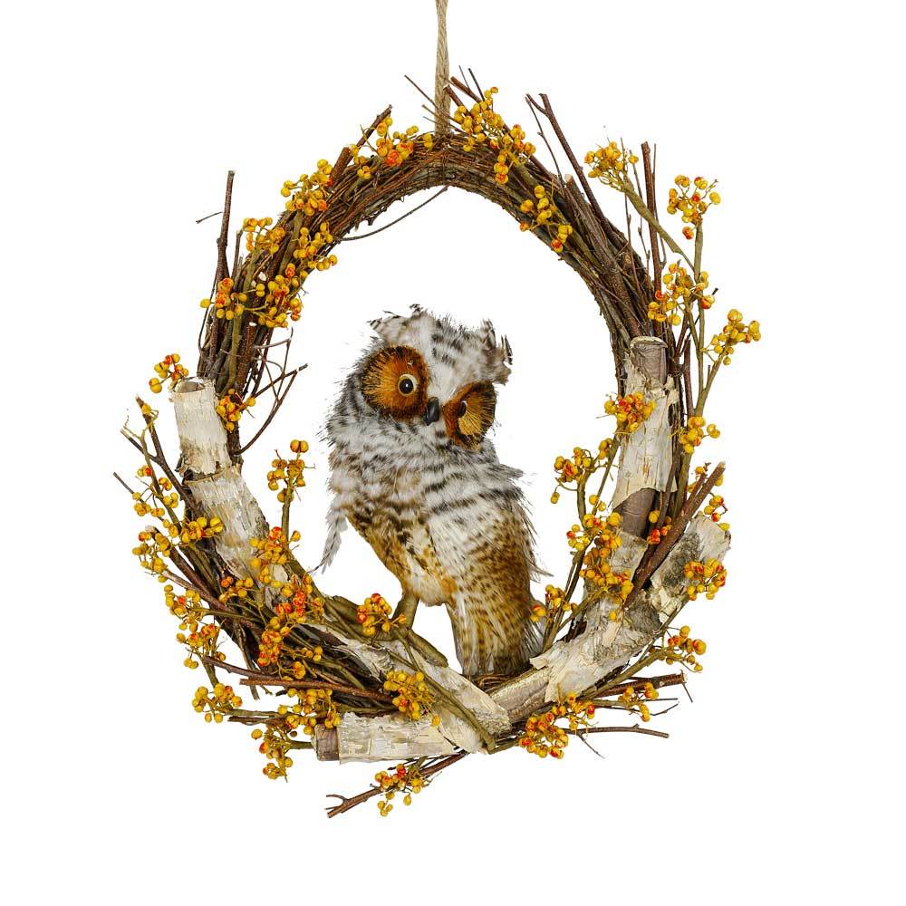 31874 L15.7"W4.3"H21" - OWL HANGING WREATH