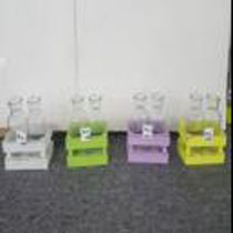 L6.5"W3.5"H5" - ASSORTED COLORS GLASS BOTTLES WITH WOOD HOLD