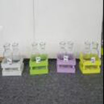 L6.5"W3.5"H5" - ASSORTED COLORS GLASS BOTTLES WITH WOOD HOLD
