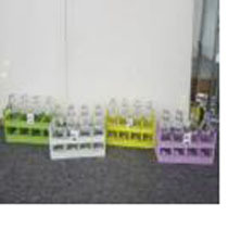 L10"W3"H4.5" - ASSORTED COLORS GLASS BOTTLES WITH WOOD HOLDE