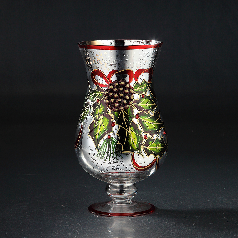 39013	 D5.5"H10.4" - GLASS CHRISTMAS CANDLEHOLDER