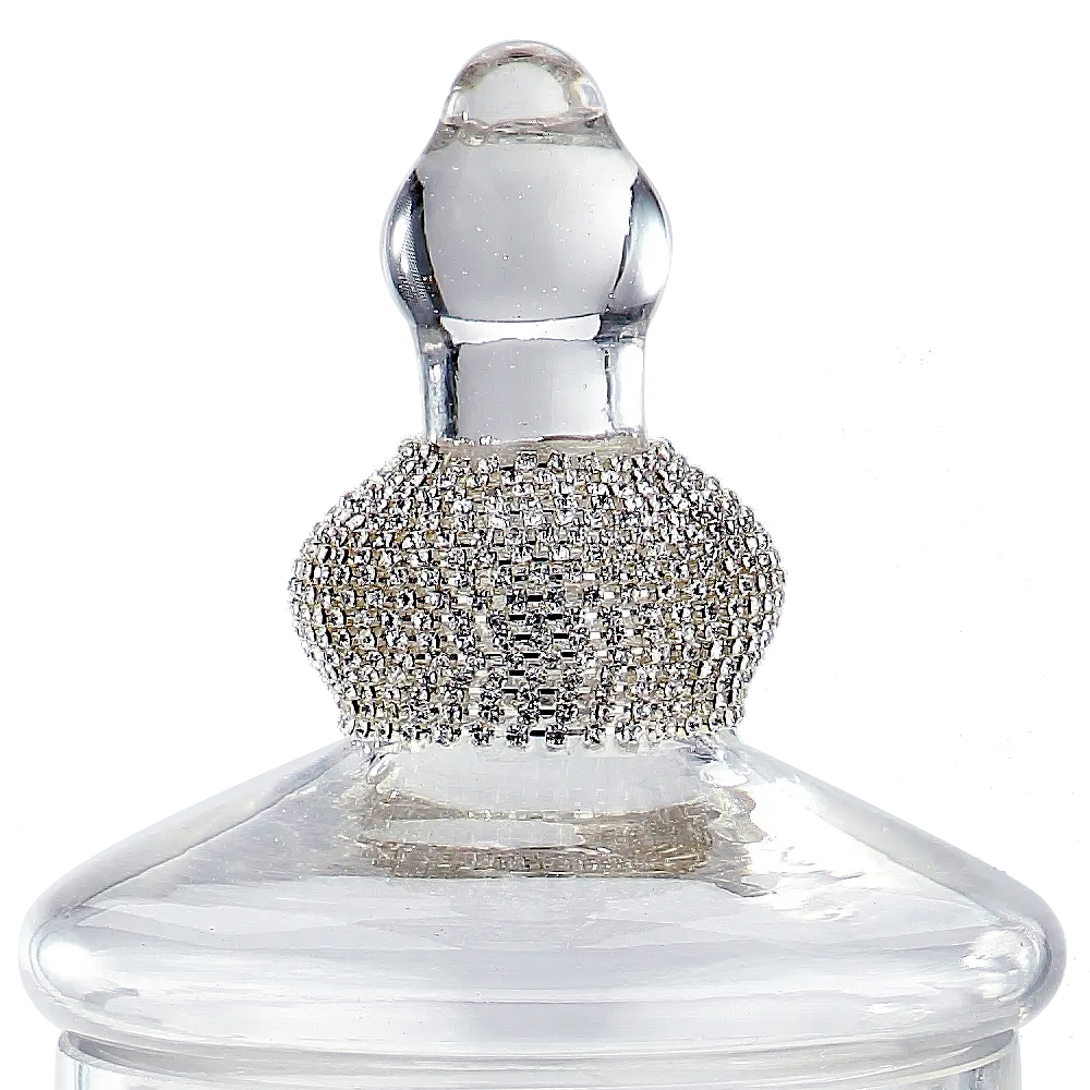 39127	 D6"H15" - CLEAR AND SILVER BEADED GLASS JAR WITH FINIAL LID
