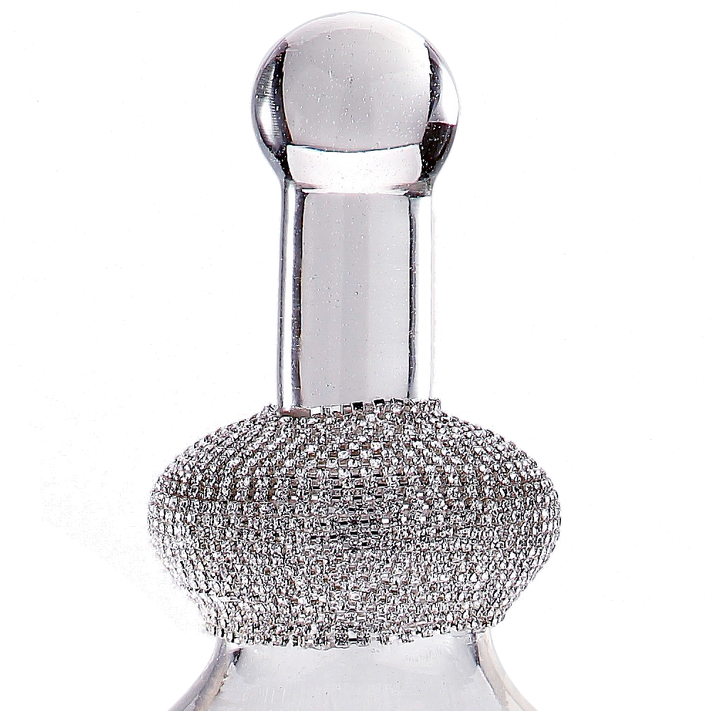 39129	 D9.5"H22" - CLEAR AND SILVER BEADED GLASS JAR WITH FINIAL LI