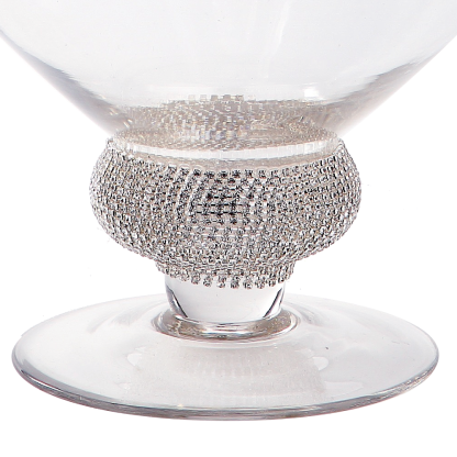 39129	 D9.5"H22" - CLEAR AND SILVER BEADED GLASS JAR WITH FINIAL LI