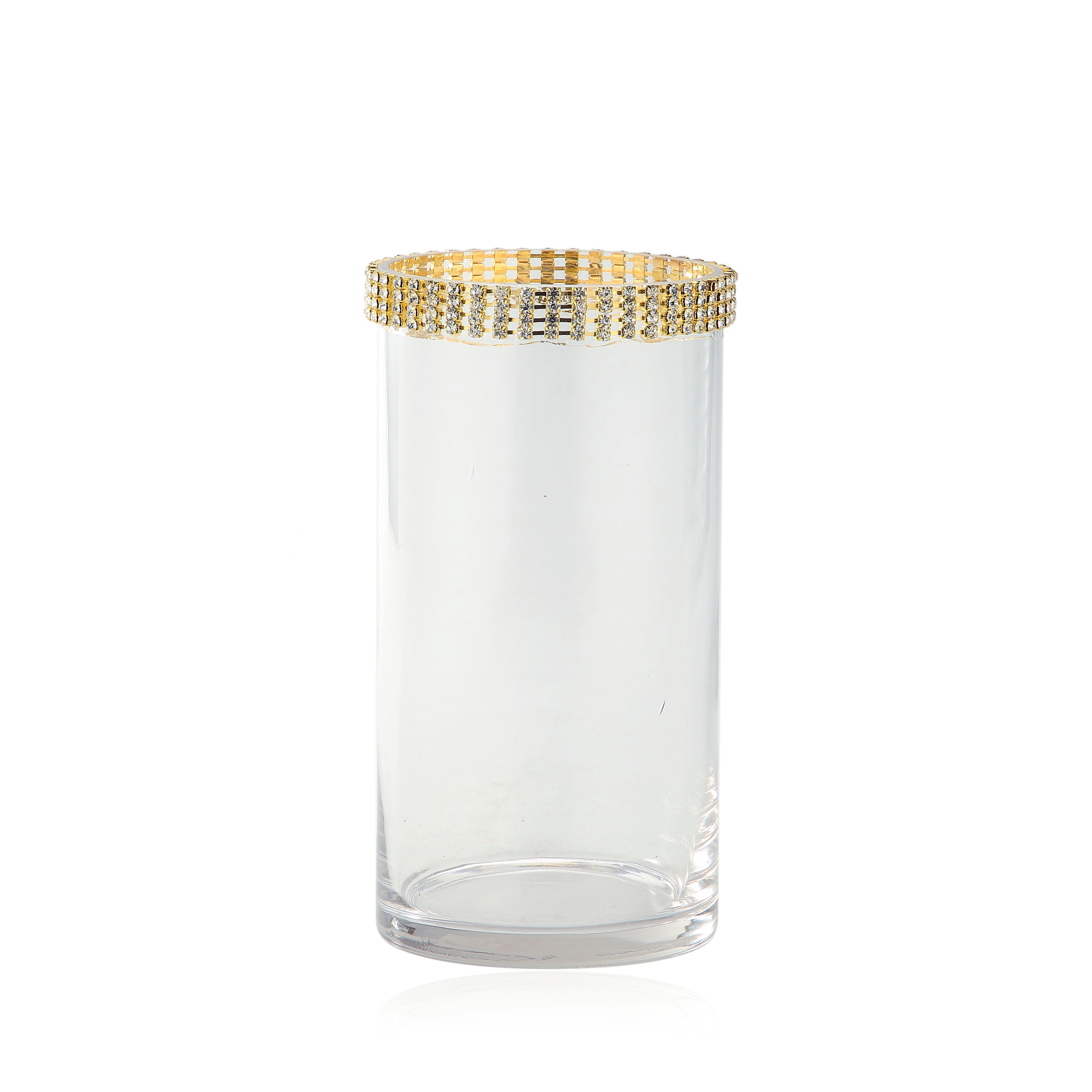 39305	 D4"H8" - GLASS CYLINDER WITH RHINESTONE RIM