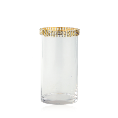 39305	 D4"H8" - GLASS CYLINDER WITH RHINESTONE RIM