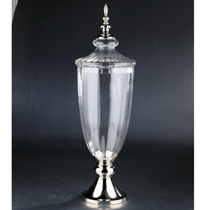 D9"H28.5" - LARGE GLASS JAR WITH SILVER METAL BASE