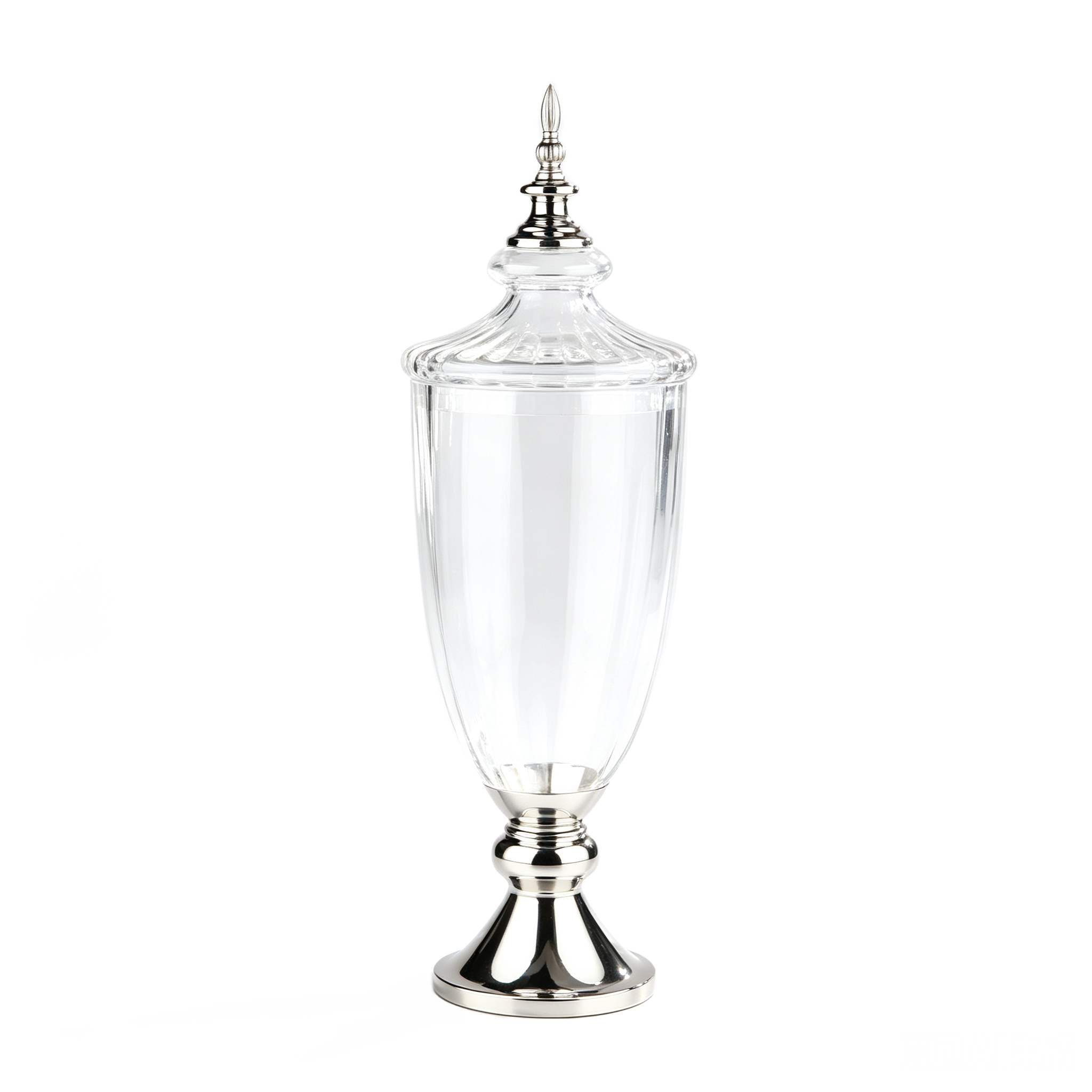 40034	 D9"H28.5" - LARGE GLASS JAR WITH SILVER METAL BASE