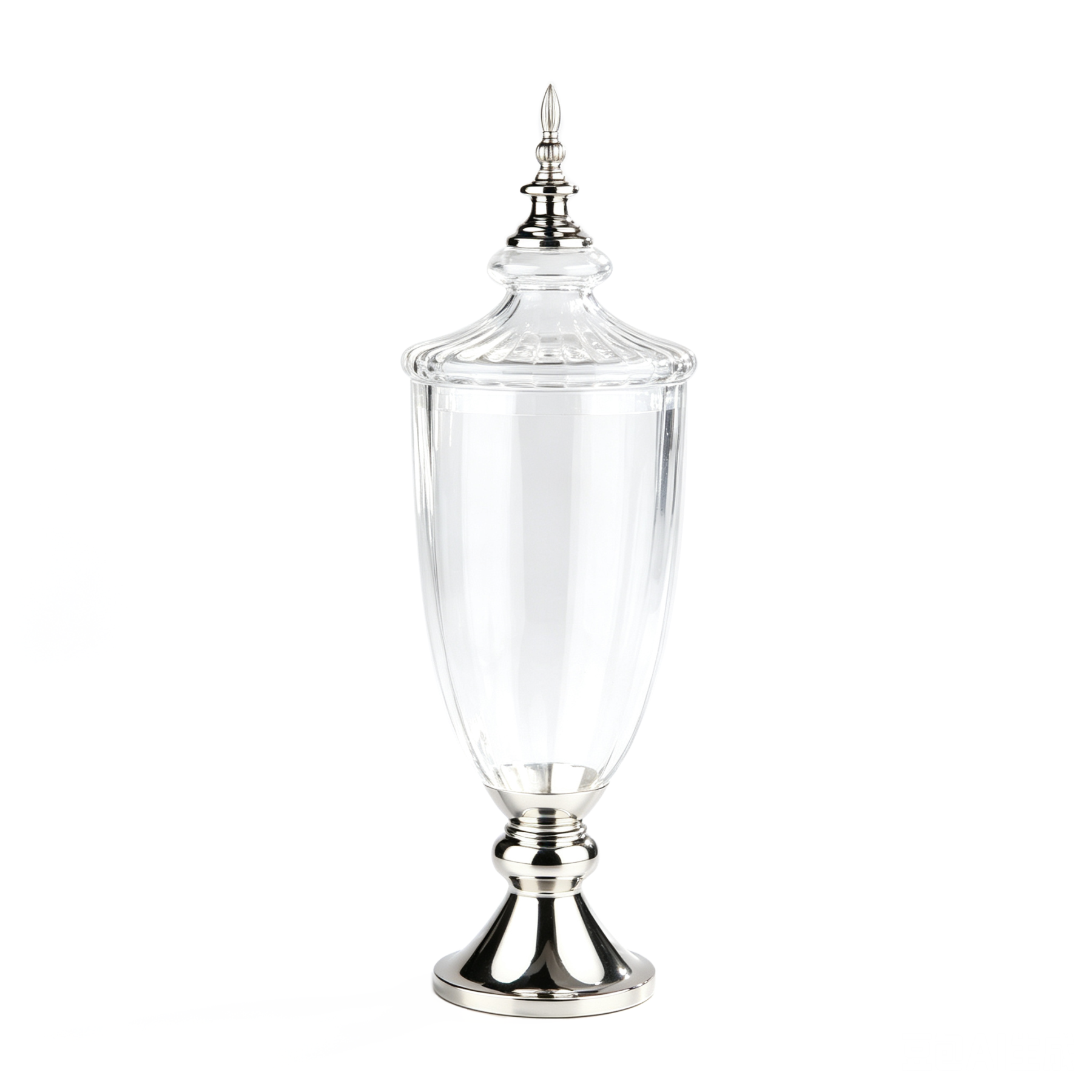 40034	 D9"H28.5" - LARGE GLASS JAR WITH SILVER METAL BASE