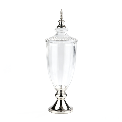 40034	 D9"H28.5" - LARGE GLASS JAR WITH SILVER METAL BASE