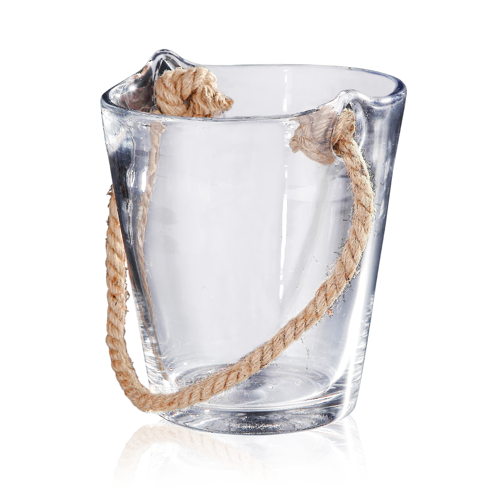 40041	 D6.5"H7.5" - GLASS GARDEN BUCKET WITH ROPE HANDLE