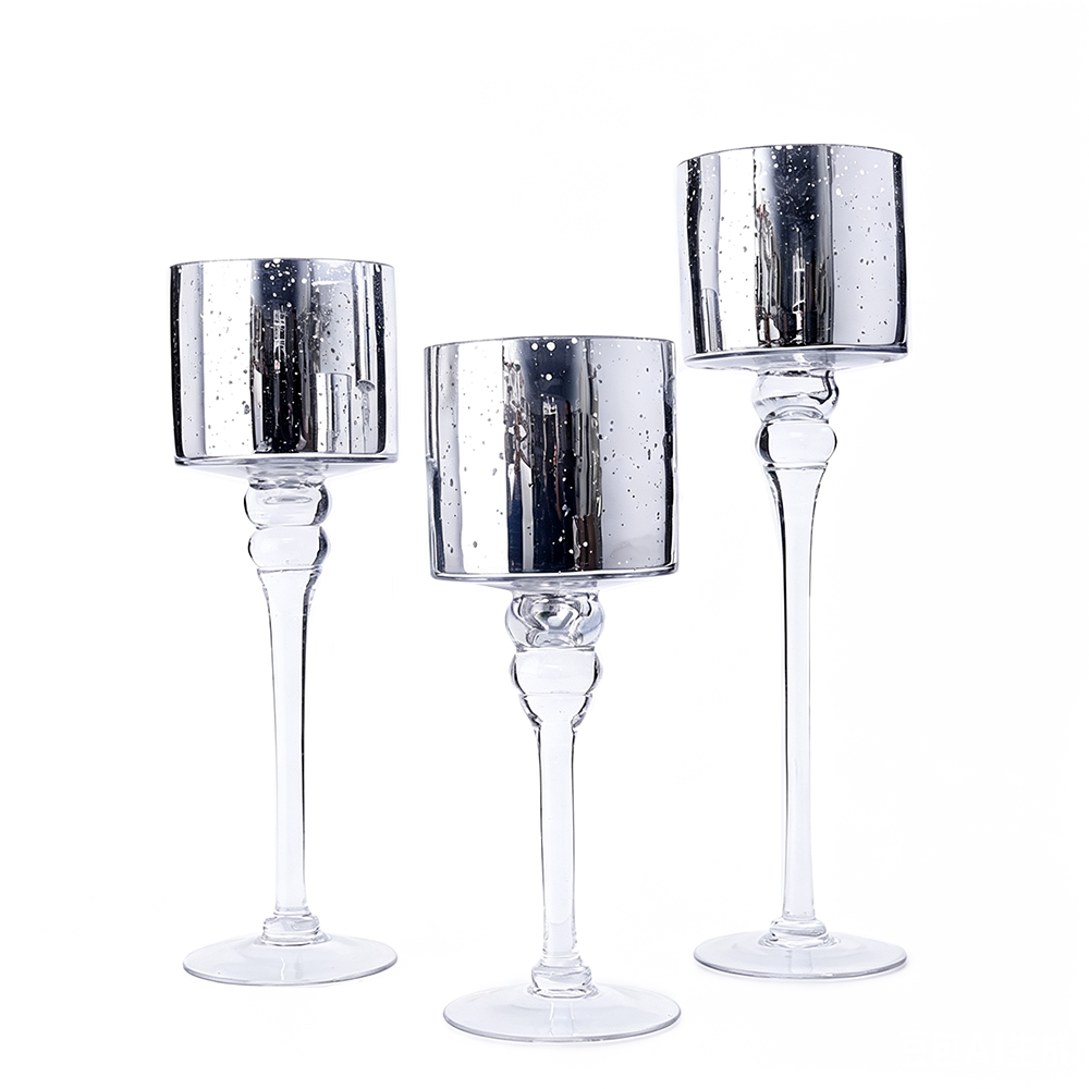 40253	 D4.5H12/14/15.5" - SET OF 3 MERCURY GLASS CANDLE HOLDERS