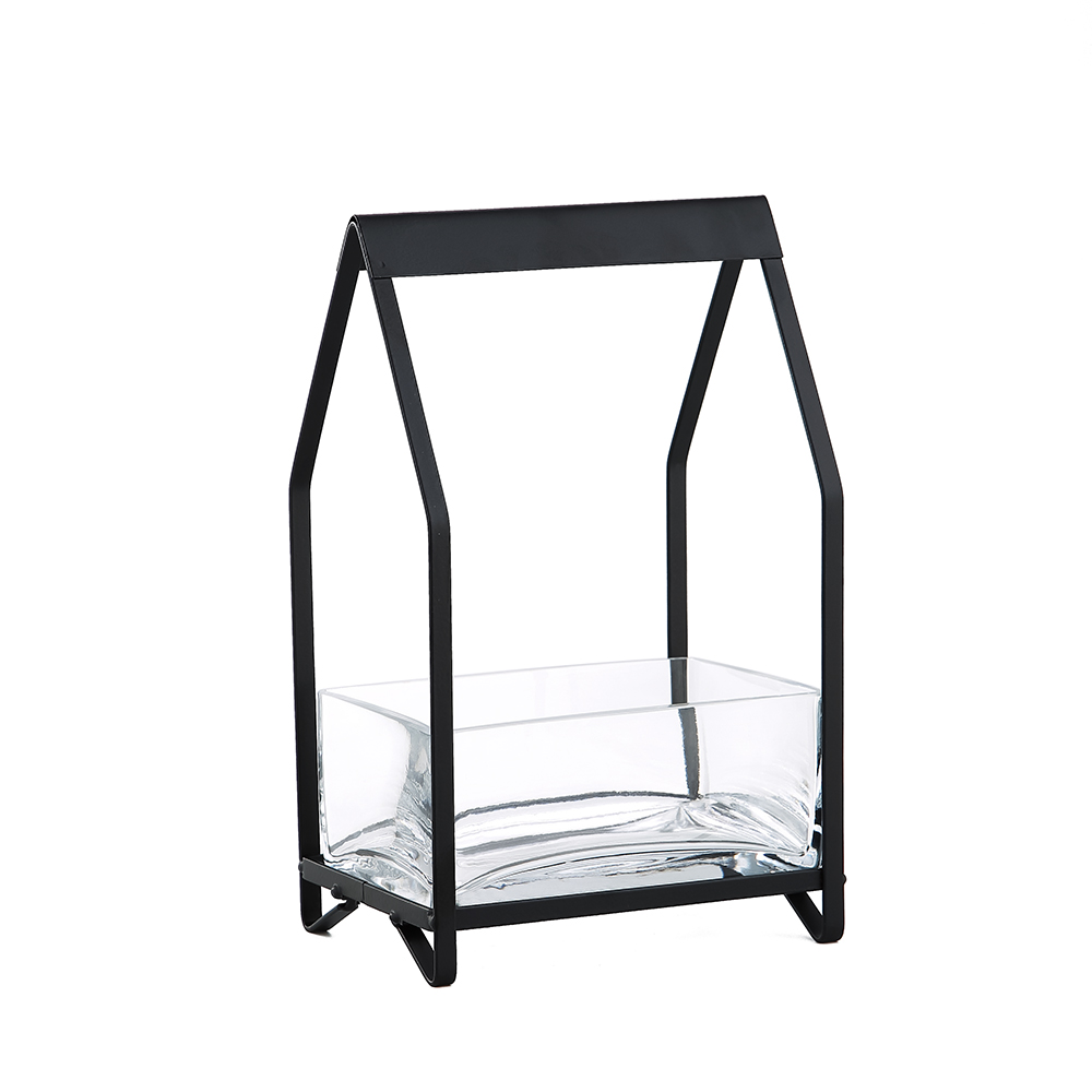 45225	 L6"W4.5"H10" - GLASS RECTANGLE WITH METAL HOUSE HOLDER