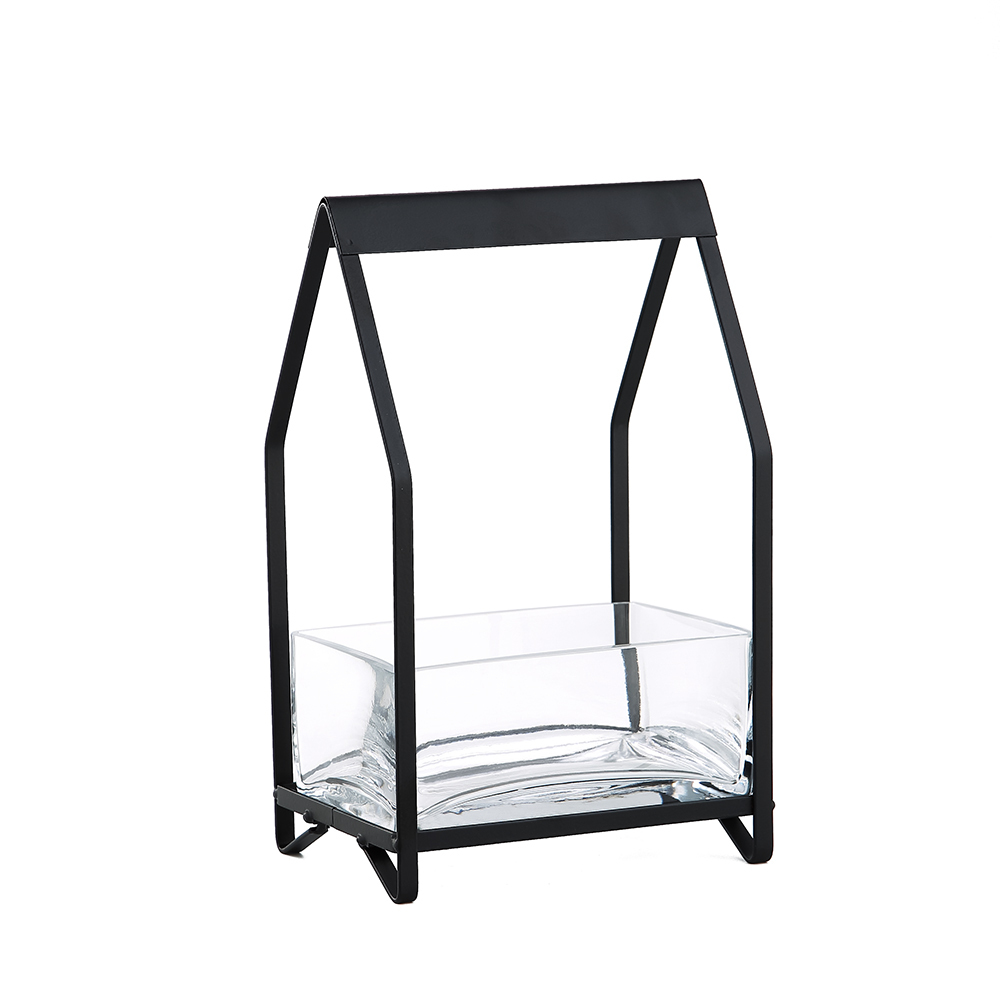 45225	 L6"W4.5"H10" - GLASS RECTANGLE WITH METAL HOUSE HOLDER